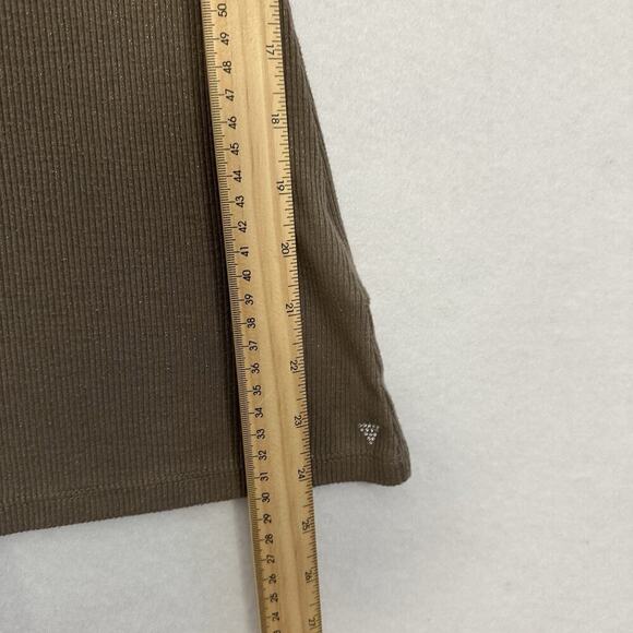 Guess Ribbed Henley Top Womens S Brown Metallic Shimmer V Neck Y2K Mean Girls - Picture 7 of 11